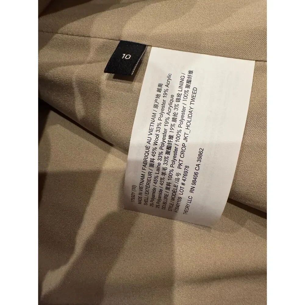 Theory Tweed Cropped Jacket
Color: Palomino size 10 (New) - Picture 8 of 8